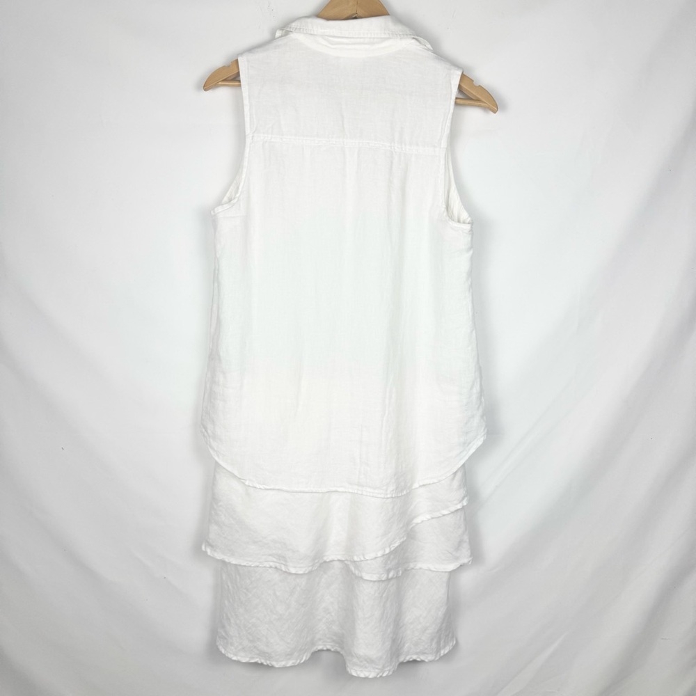 Finley Jasmine Sleeveless Tiered White Linen Dress Collared Button Front Size S - Picture 7 of 7